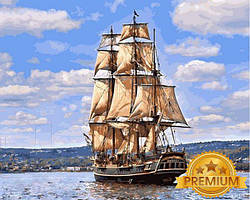 Картини по номерам 40х50 см. Babylon Premium (кольорове полотно + лак) Озброєне судно Його Величності «Баунті»