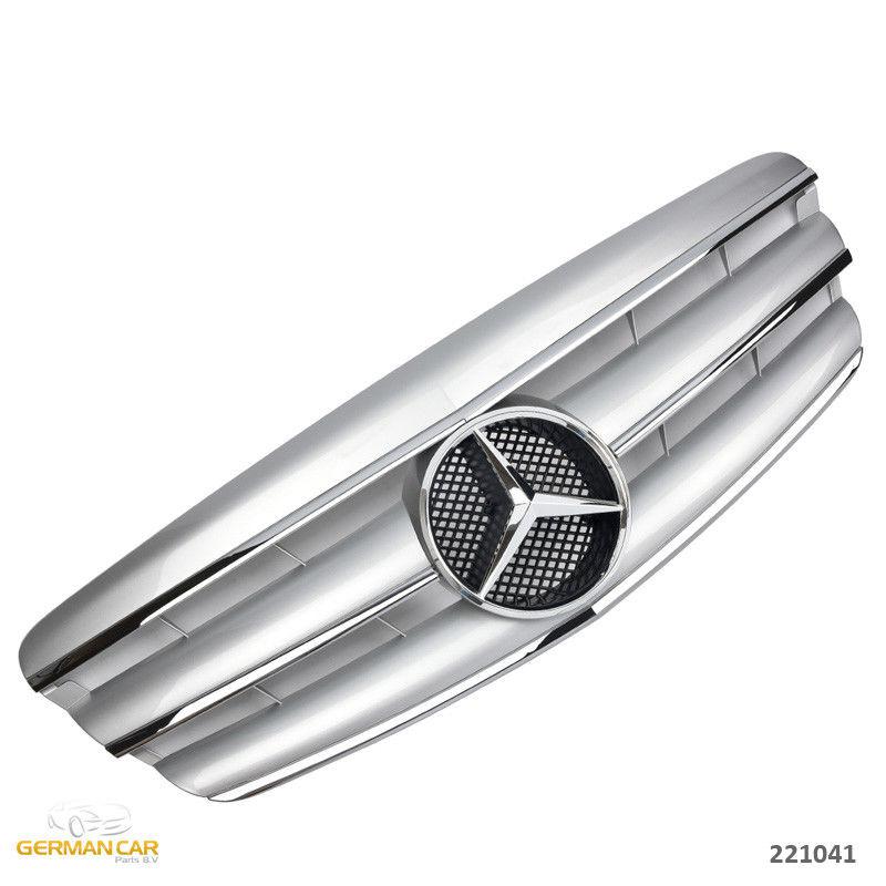 Решітка радіатора Mercedes W221 (05-09) стиль AMG (срібло + хром смужки)