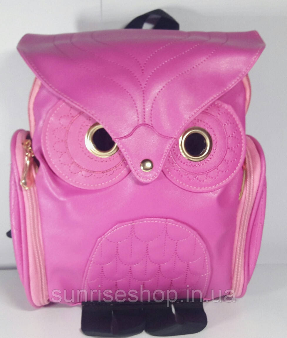 Рюкзак молодіжний для дівчинки "Сова" шкірозамінник малиновий