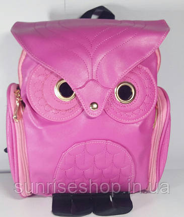 Рюкзак молодіжний для дівчинки "Сова" шкірозамінник малиновий, фото 1