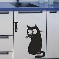 Вінілова наклейка Кіт та рибка (наклейки тварини оракал) матова кіт 229х324 мм риба 42х206 мм