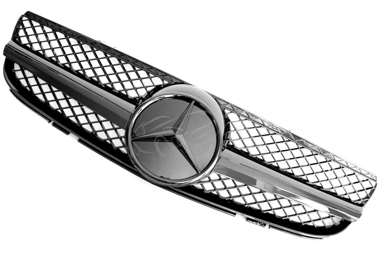 Решітка радіатора Mercedes SL R230 (06-08) стиль AMG (чорний глянц + чорна зірка)