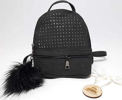 Жіночий міні рюкзак з камінчиками,чорний