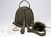 Жіночий міні рюкзак з блискітками оливкового кольору, фото 6