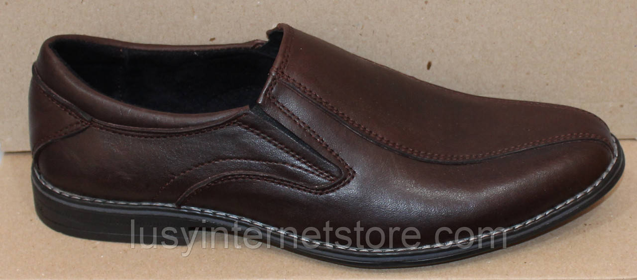 Чоловічі шкіряні туфлі коричневі класика, шкіряне взуття чоловіче від виробника модель АМТ15КРкор, фото 1