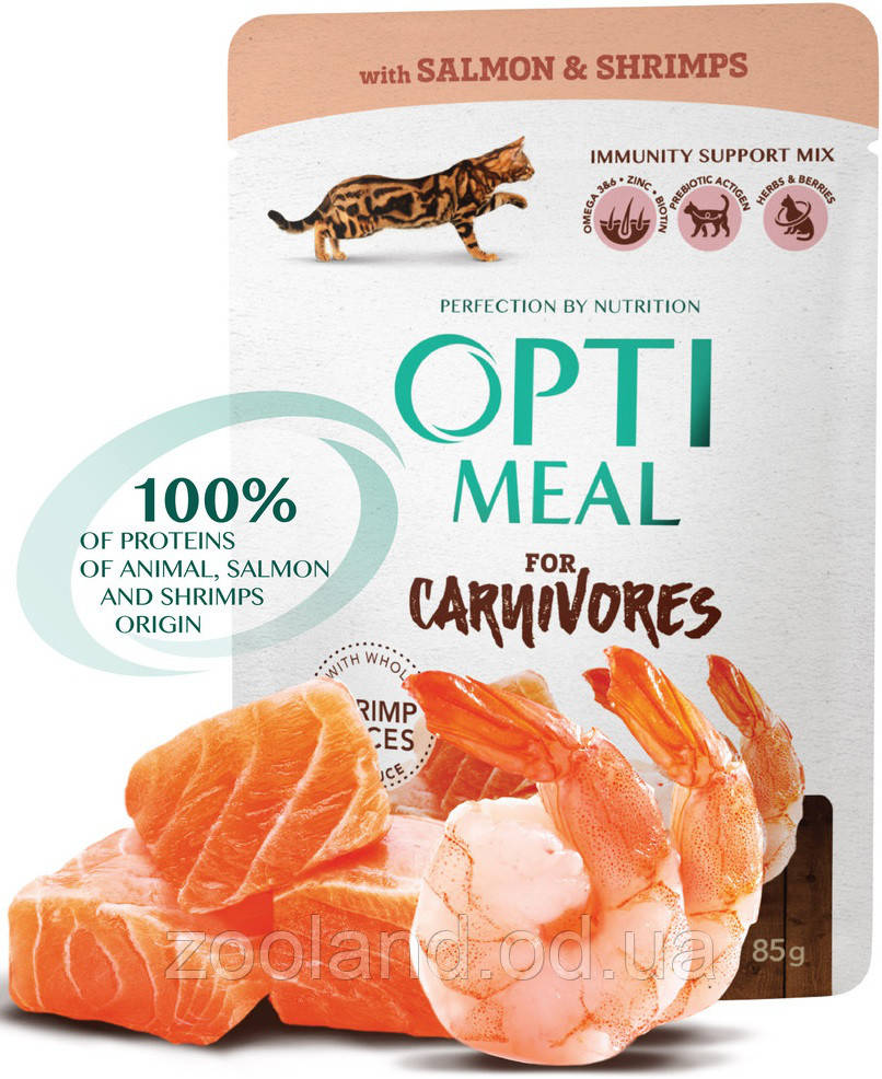 Optimeal Adult Cat з лососем і креветками в соусі, 12 шт.