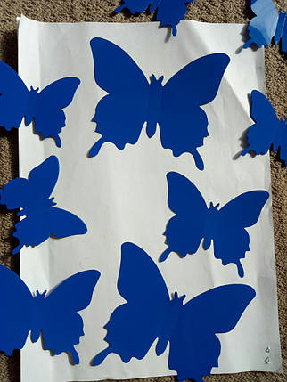 Наклейка на стіну "12 шт. 3D метелики пластикові наклейки" темно-сині, фото 2