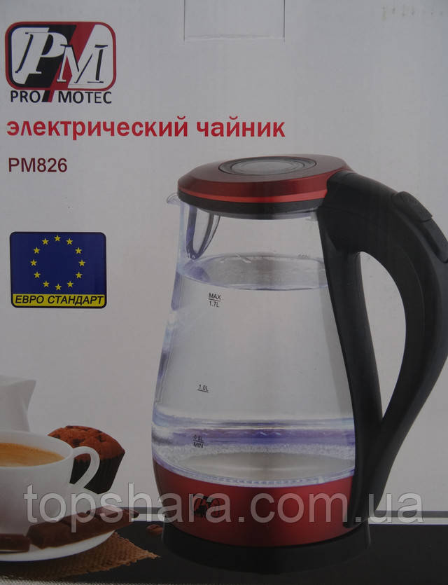 Электрический чайник Promotec PM-826 с Led подсветкой на 1.7 литра