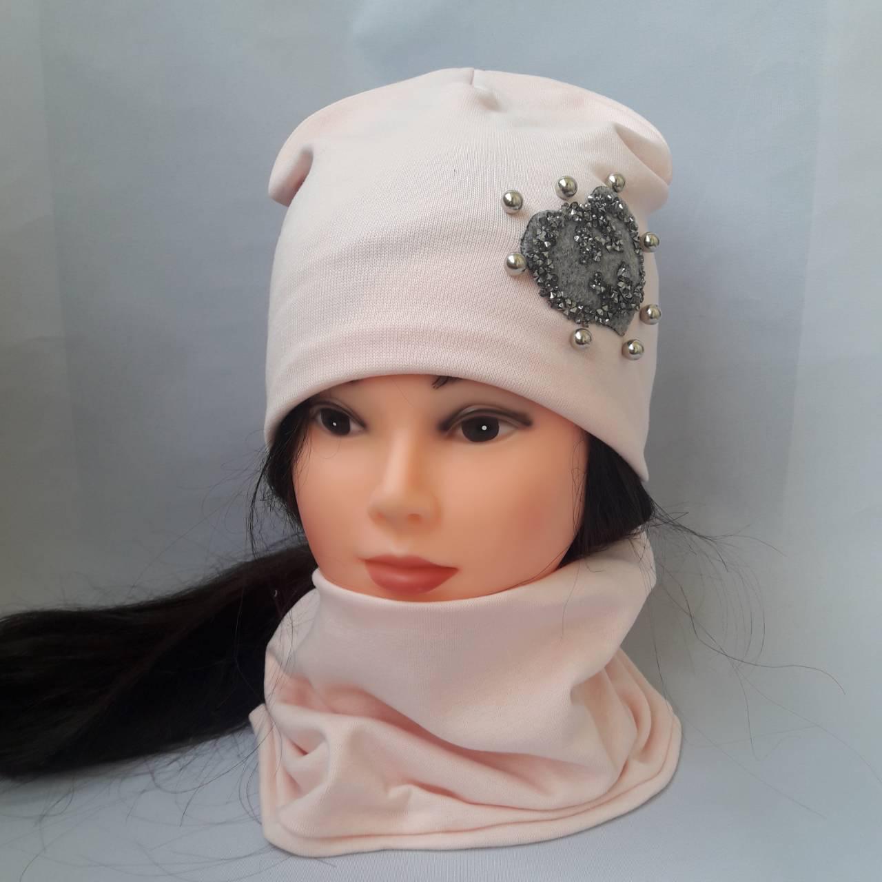 Шапка трикотажна на хб підкладці + хомут для дівчинки р 54-56