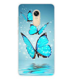 Оригінальний чохол панель накладка для Xiaomi Redmi 5plus з принтом три блакитні метелики