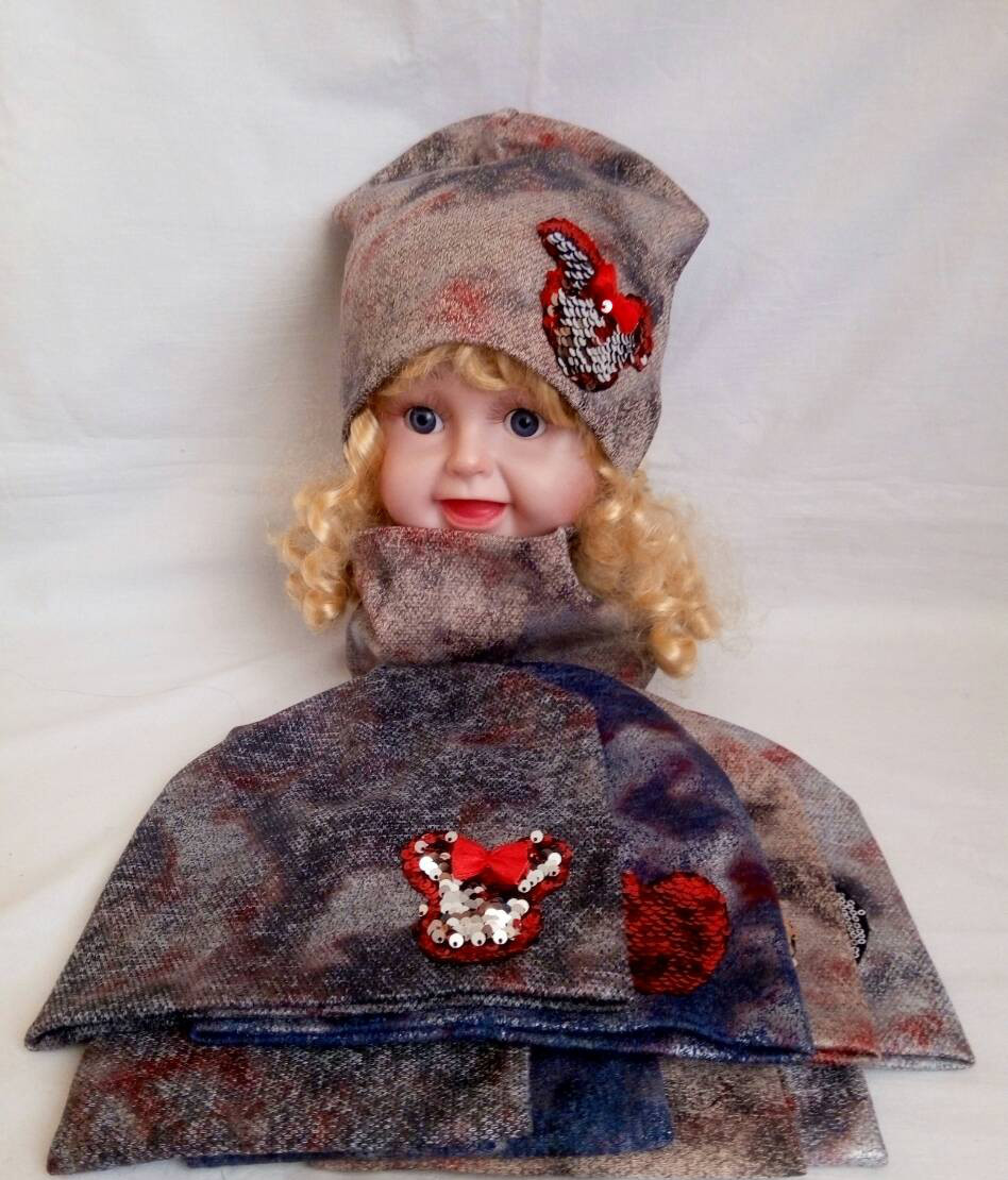 Шапка трикотажная двойная + хомут для девочки р 50