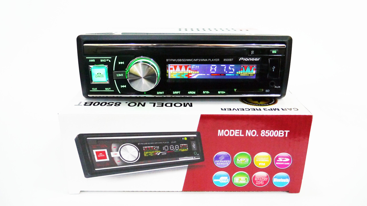 Автомагнітола 8500BT Bluetooth Usb+RGB підсвітка+Fm+Aux+ пульт (4x50W)