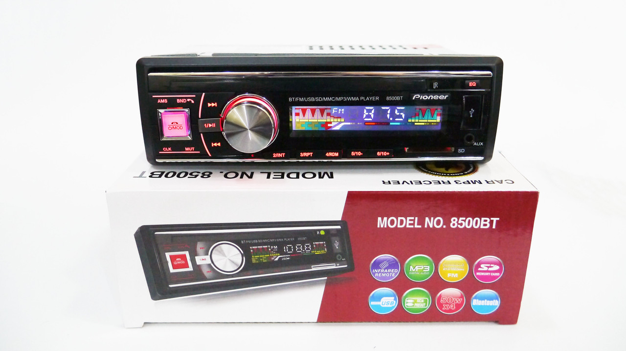 Автомагнітола 8500BT Bluetooth Usb+RGB підсвітка+Fm+Aux+ пульт (4x50W)