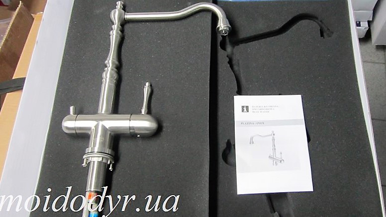 Змішувач Blue Water Platina inox для кухні з каналом питної води в корпусі змішувача 3 в 1