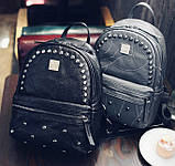 Рюкзак жіночий міський під шкіру із заклепками (чорний), фото 4