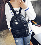 Рюкзак жіночий міський під шкіру із заклепками (чорний), фото 6