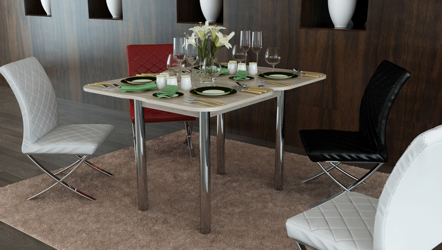 Фото: кухонный стол с металлическими ножками  в разложенном виде