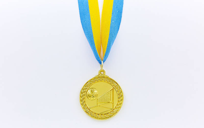 Медаль спортивна зі стрічкою Волейбол (метал, d-5 см, 25 g, 1-золото, 2-срібло, 3-бронза) 10 шт.