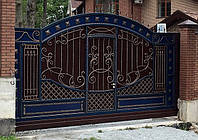 Кованые откатные ворота с встроенной калиткой, 01071
