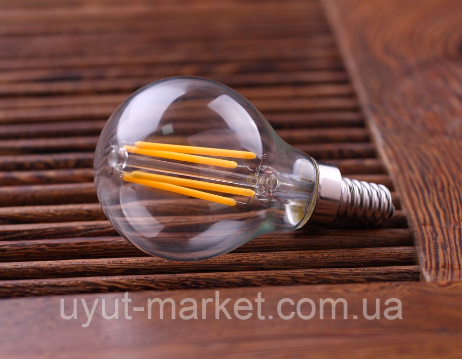 Світлодіодна лампа 4 Вт Е14 P45 4000K прозора Filament, фото 1