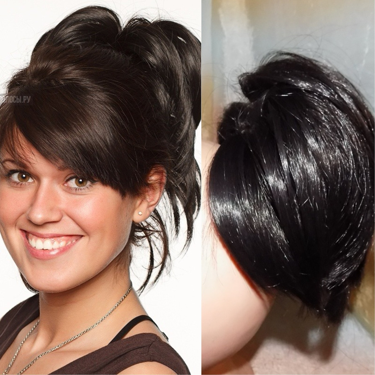 Хвіст короткий пальмочкою на крабі з термоволосся "рожки" чорно-шоколадний 6154Аt -2, фото 1