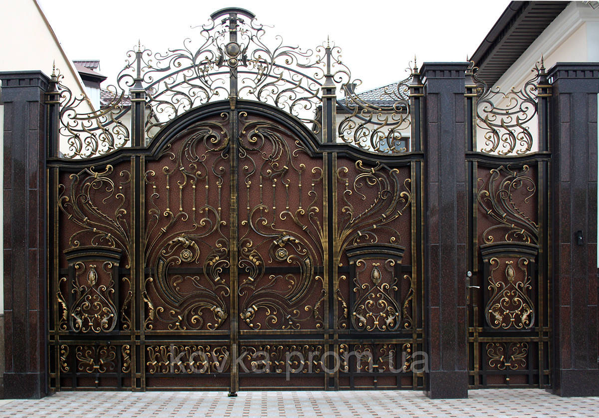 Эксклюзивные кованые ворота с калиткой, код: 01085 - фото 1 - id-p662114553