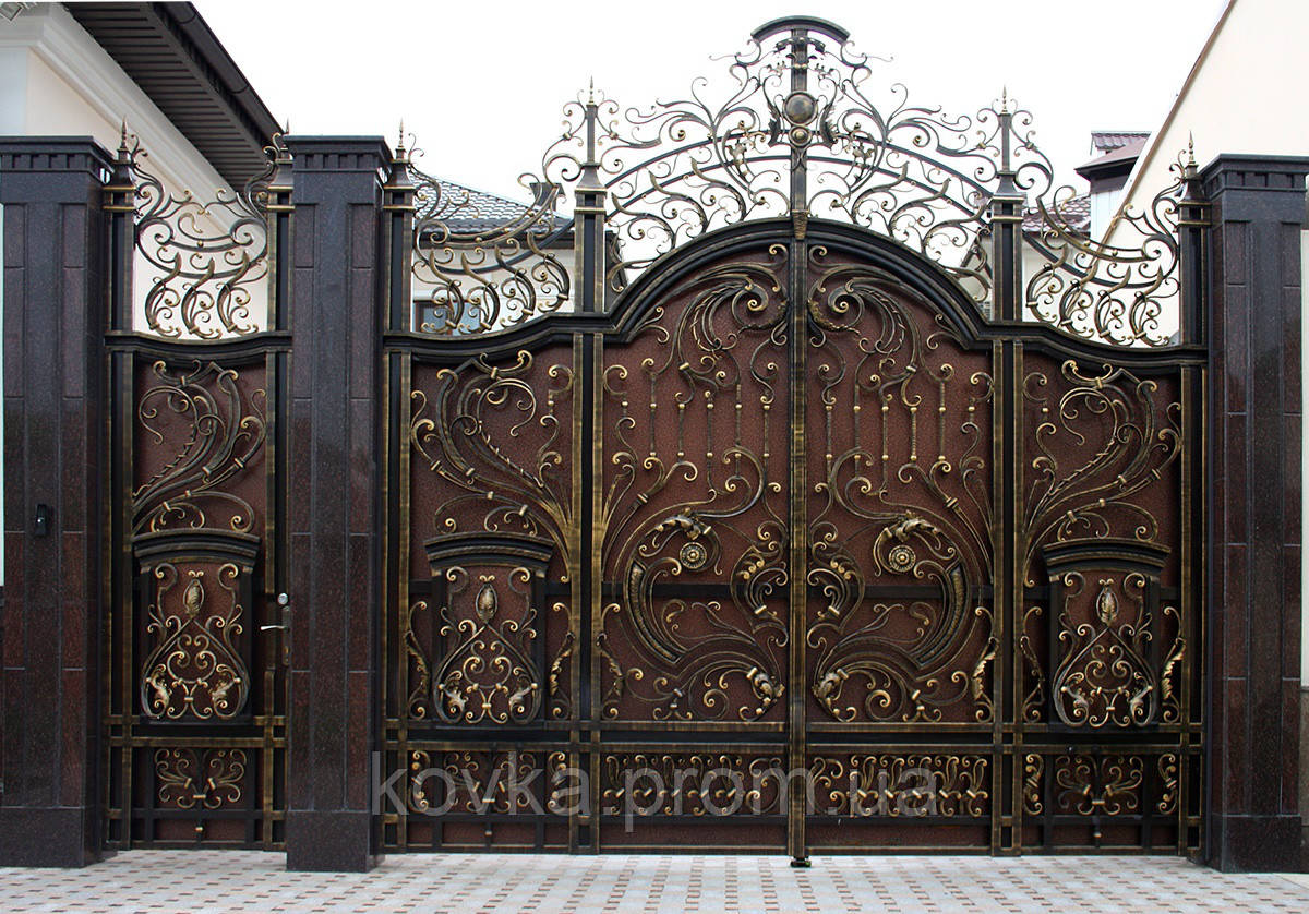 Эксклюзивные кованые ворота с калиткой, код: 01085 - фото 2 - id-p662114553