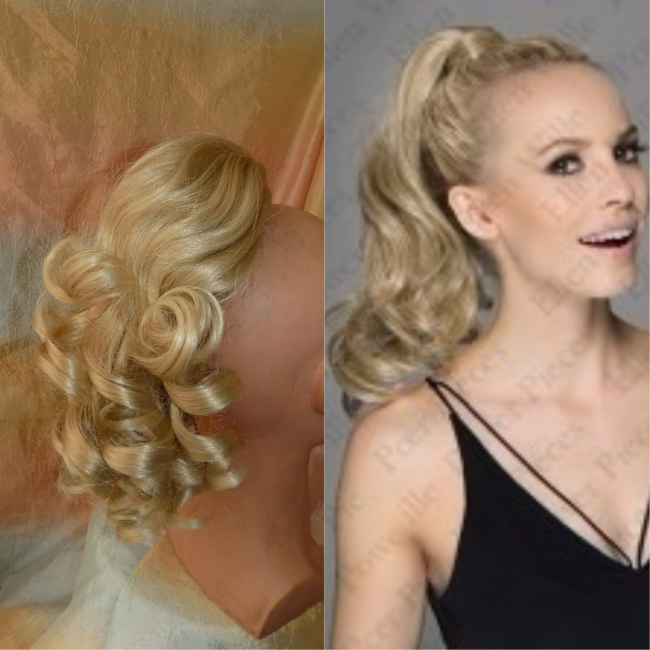 Хвіст шиньон кучерявий на крабі пшеничний блонд 6871-24ВТ613, фото 1