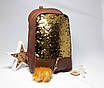 Жіночий Великий рюкзак паєтками двосторонні, Коричневий-золото, фото 2