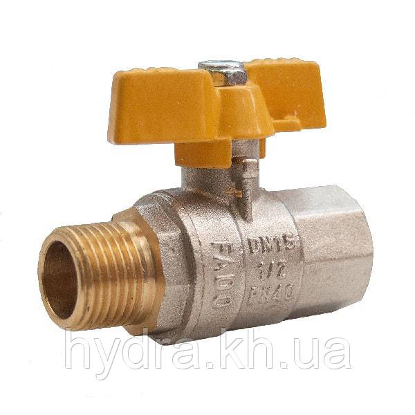 Кран кульовий для газу FADO 1/2" гайка штуцер метелик (GB11)