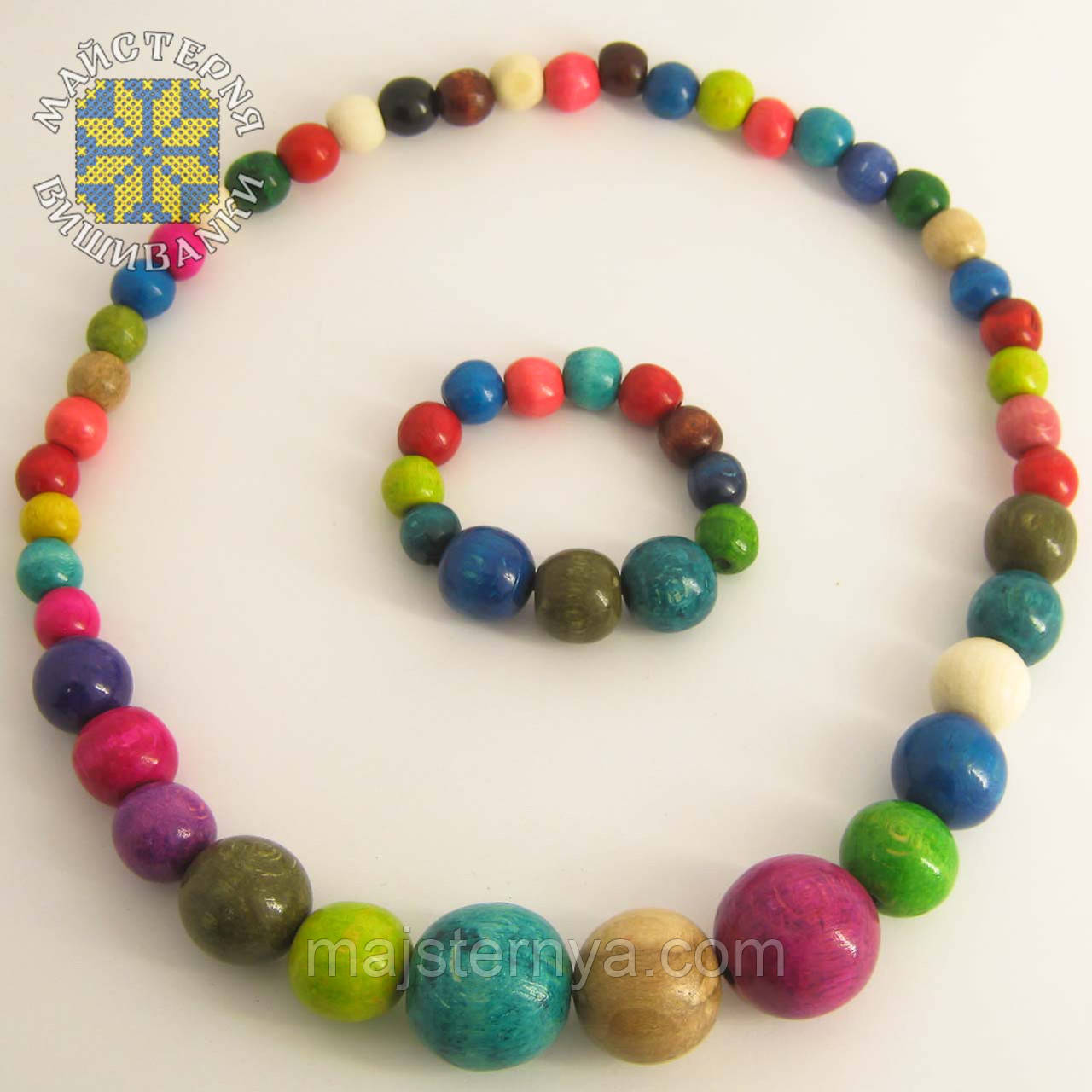 Дерев'яні буси з браслетом із намистин розміром від 11мм до 26мм Різнокольорові