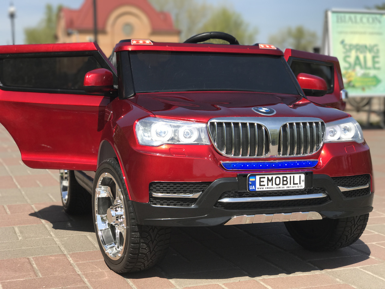 Дитячий електромобіль джип BMW 4х4, амортизатори, багажник, колеса м'які, ручка для транспортування, фото 1