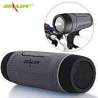 Колонка Zealot S1 портативная Bluetooth повербанк, фонарик (серая)