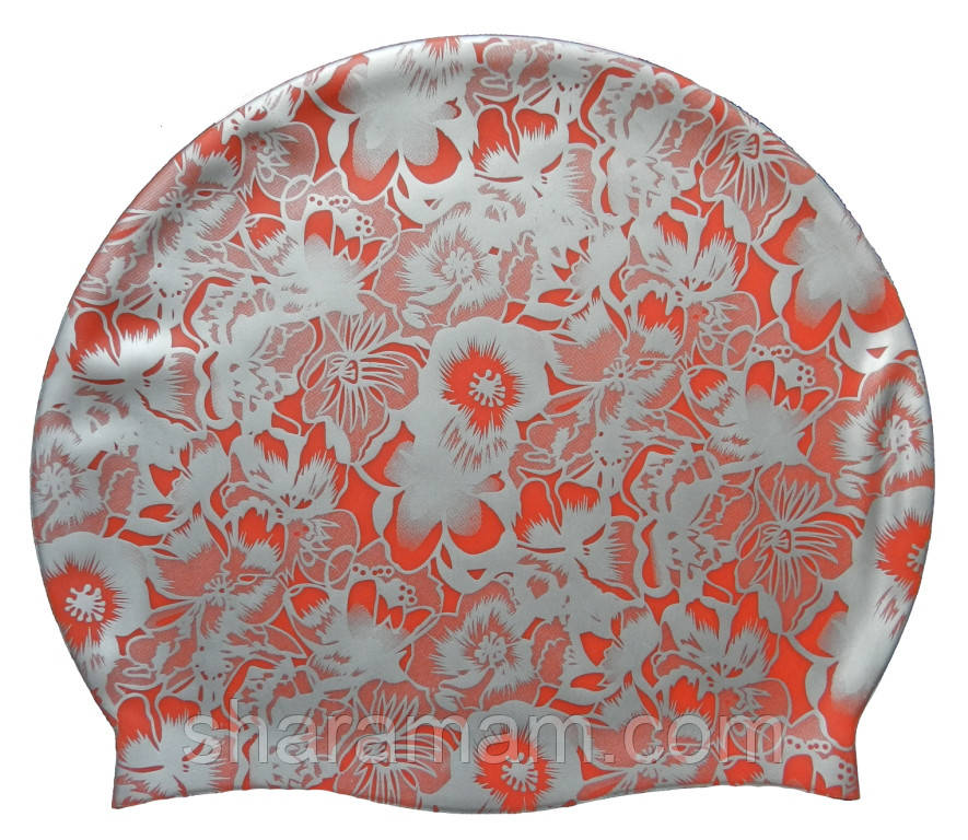 Шапочка для плавання «Квіти», колір червоний/сріблястий