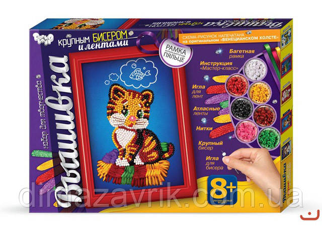 Набір для творчості "Вишивка великим бісером і стрічками" Danko Toys, фото 1