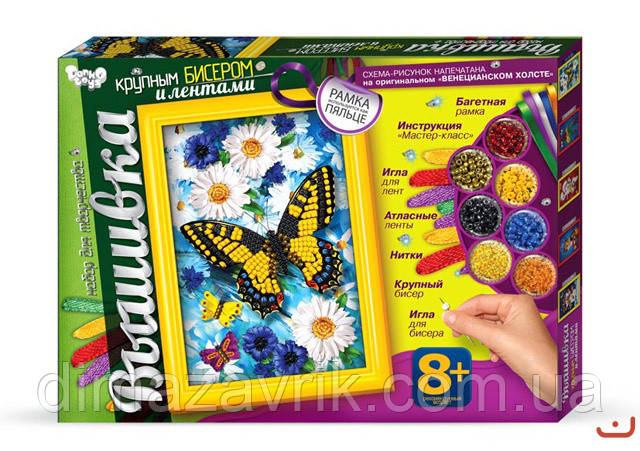 Набір для творчості "Вишивка великим бісером і стрічками" Danko Toys, фото 1