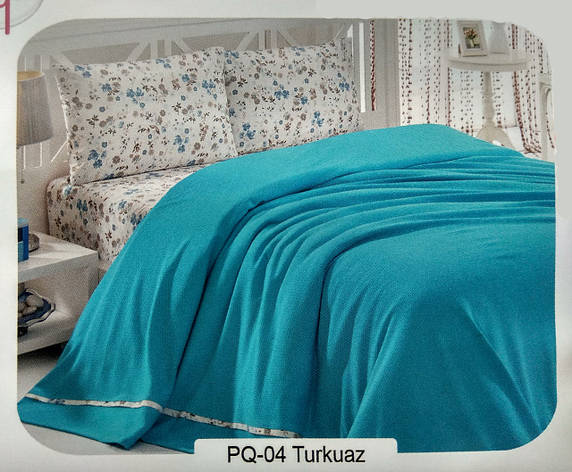 Літній набір постільної білизни в комплекті з ПІКЕ First Choice Soft Pike Takimi Turkuaz, фото 1