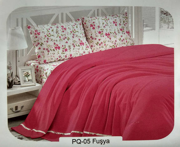 Літній набір постільної білизни в комплекті з ПІКЕ First Choice Soft Pike Takimi Fusya, фото 1