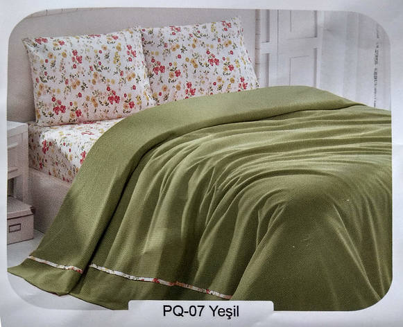 Літній набір постільної білизни в комплекті з ПІКЕ First Choice Soft Pike Takimi Yesil, фото 1