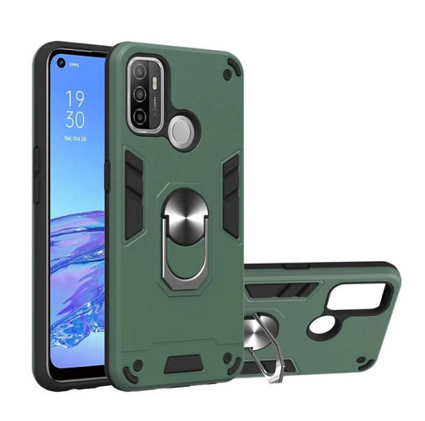 

Противоударный чехол бампер с кольцом подставкой для Oppo A53 зеленый, Зелёный