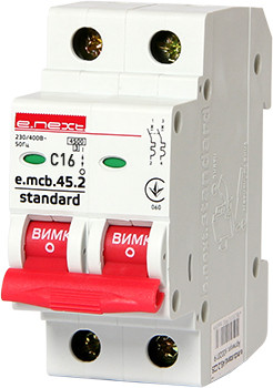 Модульний автоматичний вимикач E.next e.mcb.stand.45.2.C16, 2р, 16 А, C, 4,5 кА