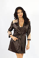 Елегантний халатик з атласної тканини з мереживом, коричневий колір, розмір S-M (EU38, RUS44)
