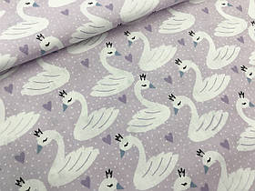 Польська бавовняна тканина "Лебеді на бузковому"