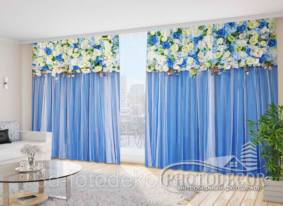 Фото Штори "Блакитні ламбрекени" 2,7м*5,0м (2 полотна по 2,50м)