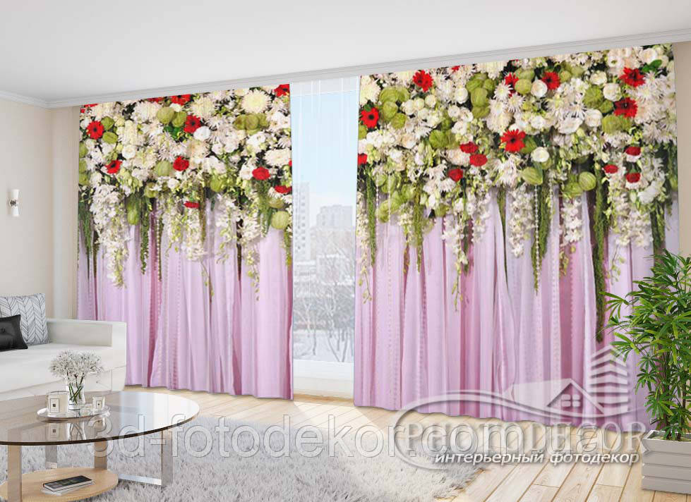 Фото Штори "Ламбрекени. Різнобарвні квіти" 2,7м*2,9м (2 полотна по 1,45м), тасьма