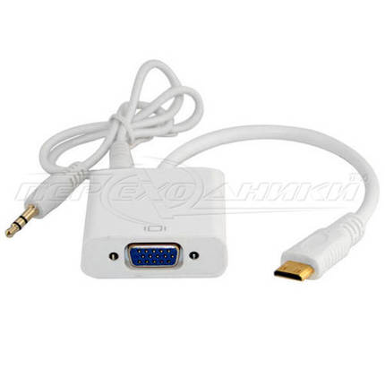 Конвертер mini HDMI (M) to VGA (F) + 3.5 Audio, живлення micro USB, фото 2