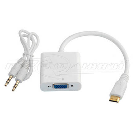 Конвертер mini HDMI (M) to VGA (F) + 3.5 Audio, живлення micro USB, фото 2