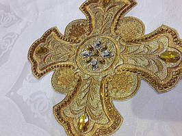 Крест для облачений Хрест для церковного одягу великий  24 на 24 см золотий з золотистими стразами