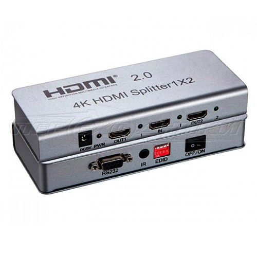 HDMI Splitter 1x2 v2.0, Support 4Kx2K, IR+EDID+RS232, метал