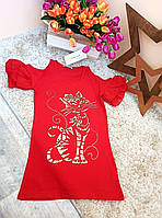 Туніка-плаття для дівчинки 12-14р Туреччина Little star, шифоновий рукав, червоний